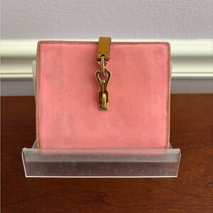 Gucci Jackie Bifold Wallet Pink Suede Leather/Tan | Authentic Preowned